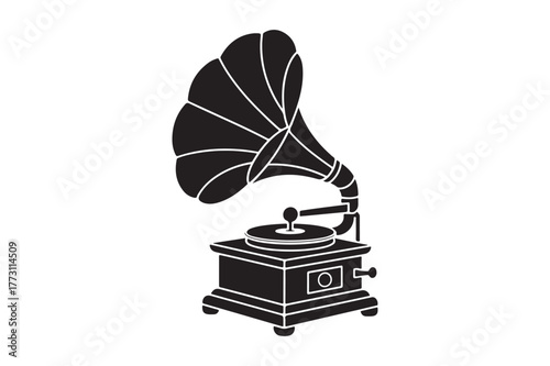 Vintage gramophone silhouette with ornate details