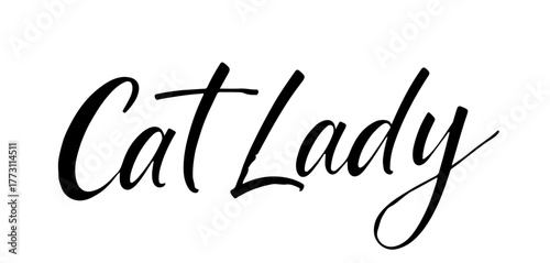 Handwritten black ink inscription “Cat Lady” on transparent background