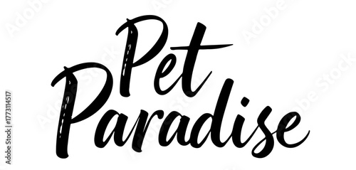 Handwritten black ink inscription “Pet Paradise” on transparent background