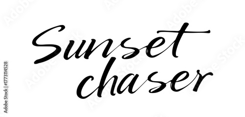 Handwritten black ink inscription “Sunset Chaser” on transparent background