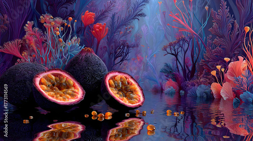 Surreal Passion Fruit Landscape A Vibrant Dreamscape.