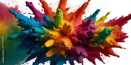 Unicorn colorful background, rainbow pattern, glitter vector texture, pastel fantase design, colorful rainbow holi paint color powder explosion isolated white wide panorama background