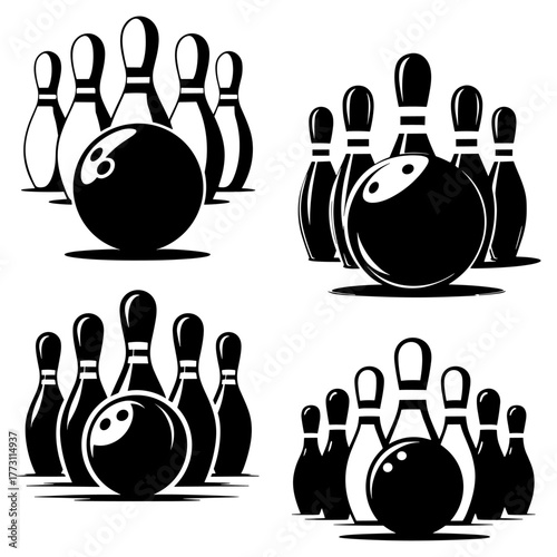 Bola de boliche e pinos