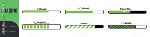 Loading bar. Loading or Installing process. Load sign. System software update and upgrade. Vector loading bar progress icons. Download progress. Color set icons. Vector illustration