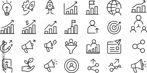 Business Growth and Marketing Strategy Line Icons