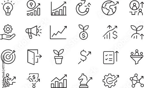 Business Growth and Development Line Icons Set
