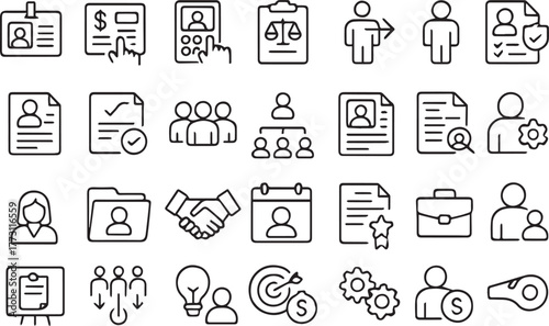 Business startup icon set. Entrepreneurship and new venture related line icons: launch, idea, innovation, funding, team, growth, pitch, planning, strategy