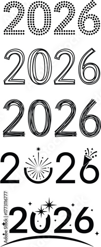 Collection of artistic handwritten numbers 2026 in various creative styles for new year celebrations