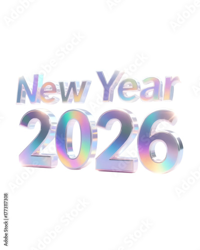 New Year 2026 - Holographic Glitch Design,  Isolated on Transparent
