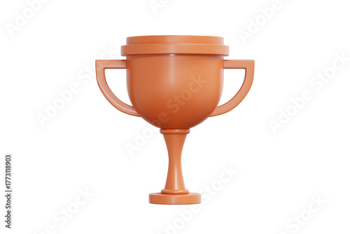 3D Bronze Winner Trophy icon. Champion cup. 3rd place award in sports and football. Victory success concept. 3D Vector illustration