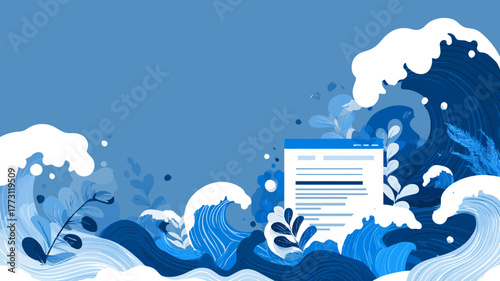 A clean vector template designed for a social media post promoting WTAD, with placeholder text and wave elements.