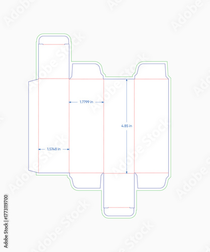 Die cut template for a box with dimensions packaging design blueprint layout structure cardboard folding flaps inches vector