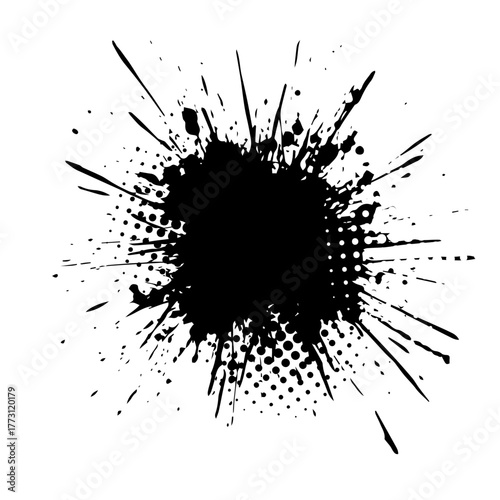 Splatter Paint Texture . Black Spray Blot of Ink. Place illustration Over any Object to Create Grungy Effect . hand drawn. Not AI, Vector