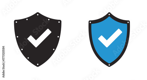 Two shield icons with white checkmarks one black and one blue
