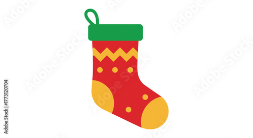 A simple illustration of a classic red and green christmas stocking