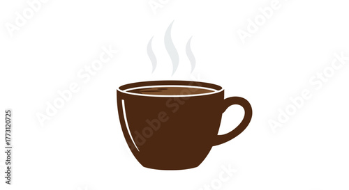 A simple illustration of a dark brown cup with steaming hot beverage