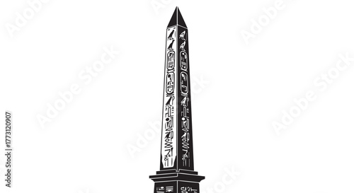 Ancient egyptian obelisk with hieroglyphs isolated on transparent background