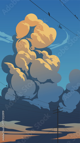 Vector illustration of cloudscape at dusk
