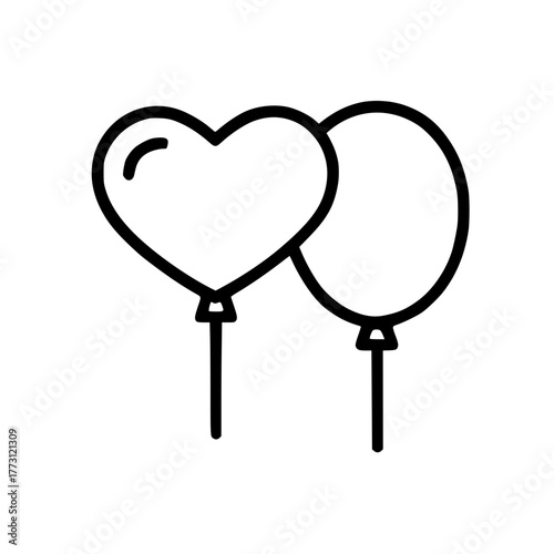 Simple outline heart and oval balloons icon for celebration
