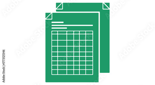 Green icon representing documents or spreadsheets with a grid layout, isolated on transparent background