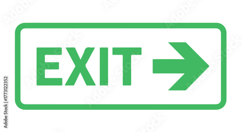Green exit sign with arrow pointing right isolated on transparent background