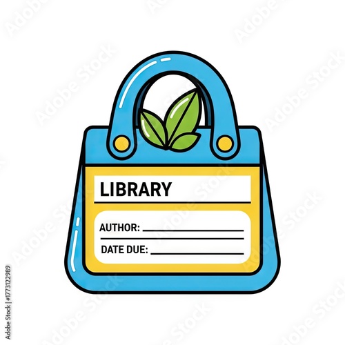 Pixelated Library Bag Illustration with Leaf Detail on White Background
