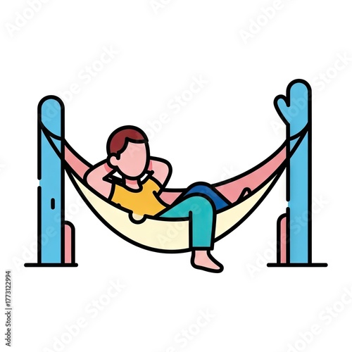 Relaxed Figure Reclining in a Hammock Resting Hands Behind Head with Blue Hammock Supports