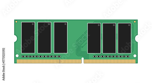 Computer RAM Module Closeup on White Background. Vector Illustrations. EPS Editable