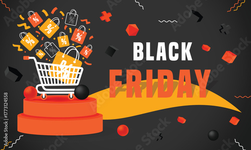 Black Friday Sale Banner Design With black friday Shopping Illustration Background Black Friday