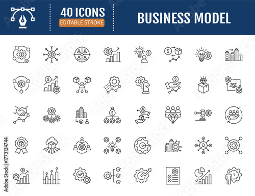 Business Model icon set. Vector illustration with editable strokes