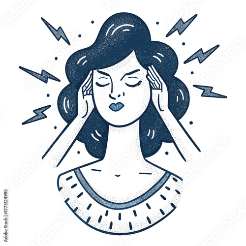 Woman holding her head in pain while experiencing a migraine icon  