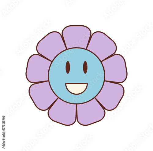 Groovy retro flower with happy smile and cute cartoon icon style. Colorful graphic with playful y2k look. Groovy element brings fun and positive retro mood, perfect for trendy use.