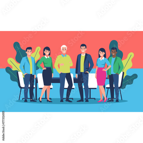 Happy diverse business team standing together in an office meeting room