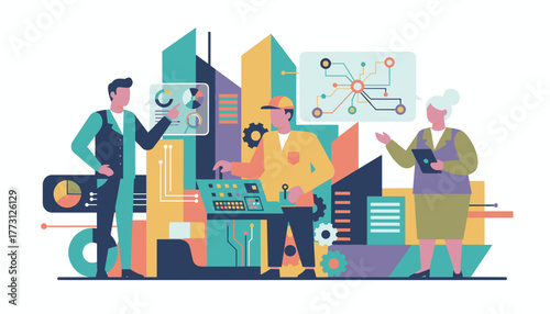 Diverse team using data and tech for industrial process management