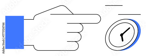 Hand pointing at a clock emphasizing time awareness, urgency, deadlines, or punctuality. Ideal for project planning, business efficiency, goal setting, time tracking, productivity decision-making