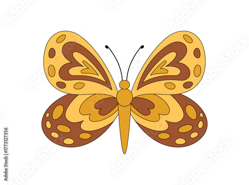 Groovy retro yellow butterfly cartoon icon in colorful style. Vintage symbol with y2k inspiration and playful nature. Groovy element for creative projects or abstract sticker art.