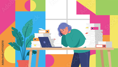 Stressed employee suffering burnout from excessive workload and documentation overload