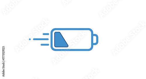 Blue battery icon showing low charge with fast draining illustration