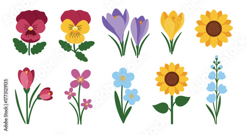 A colorful assortment of illustrated flowers in various shades and forms