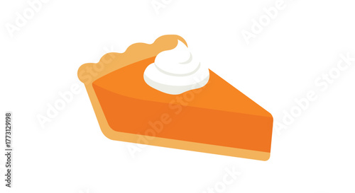 A single slice of pumpkin pie with a swirl of white whipped cream