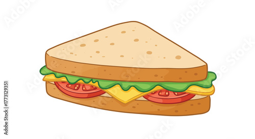 A colorful cartoon illustration of a triangle shaped sandwich with fillings