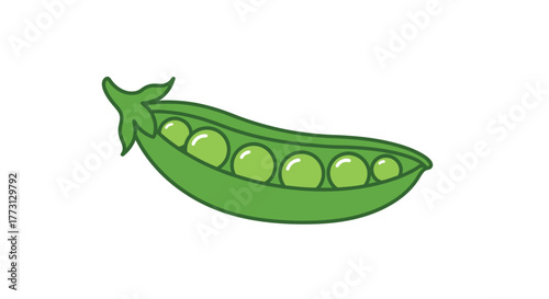 A vibrant illustration depicts an open pea pod with green peas inside
