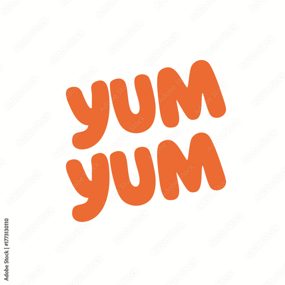 Obraz premium Bold orange “Yum Yum” lettering in a fun, playful style. Perfect for food branding, snack packaging, restaurant ads, menu design, and tasty social media visuals.