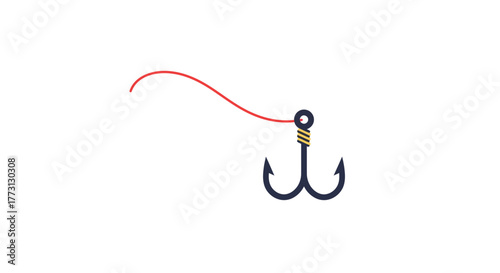 Simple illustration of a fishing hook with a red line attached