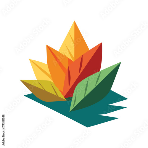 A vibrant stylized flower illustration with autumn colored petals and shadow