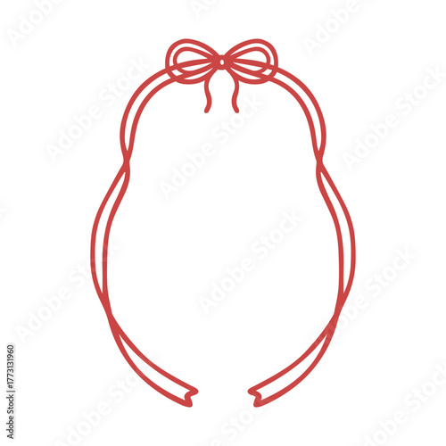 Whimsical wedding oval frame doodle. Coquette boarder with bow and ribbon in sketch style. Hand drawn vintage vector illustration for Valentine’s Day