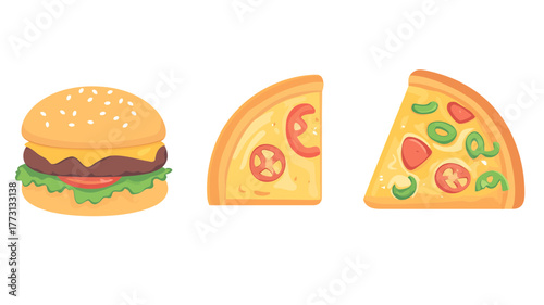 Flat Design Vegan Fast Food Icons Set