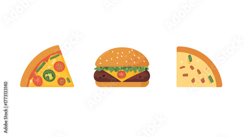Flat Design Vegan Fast Food Icons Set