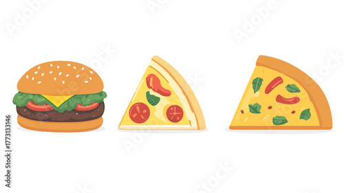 Flat Design Vegan Fast Food Icons Set