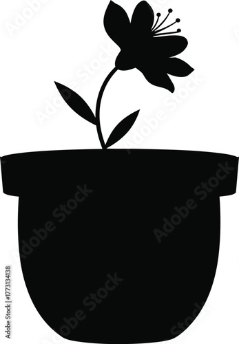 Black Silhouette of a Flower in a Pot on White Background vector illustration